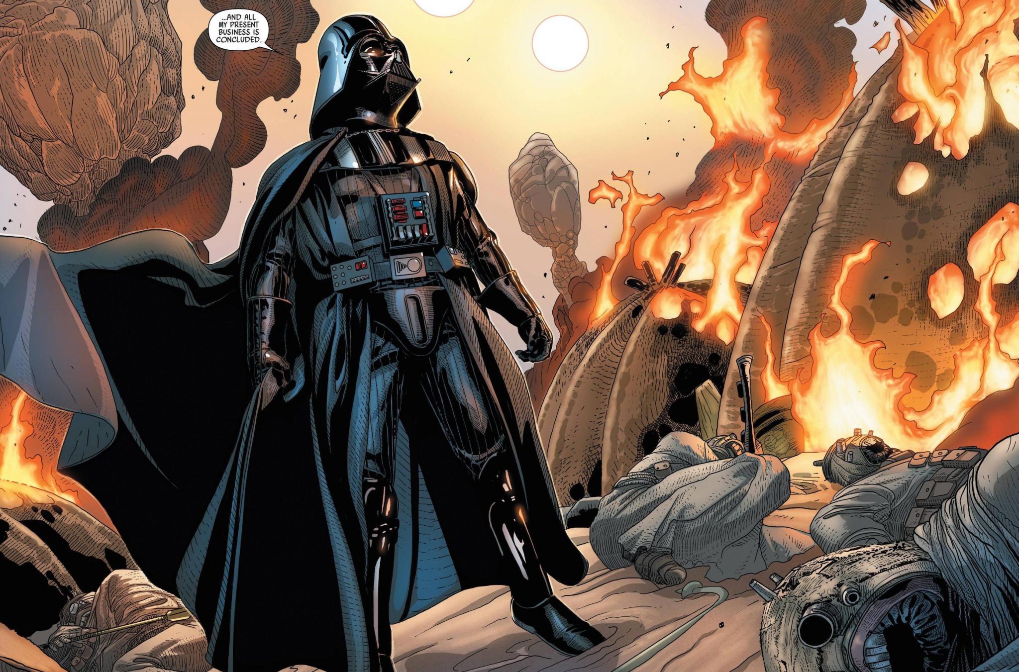 Darth Vader kills tusken raiders in marvel star wars graphic novel