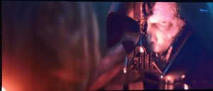 Vader's helmet is split open