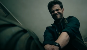 Hughie tries to lift Soldier Boy's shield