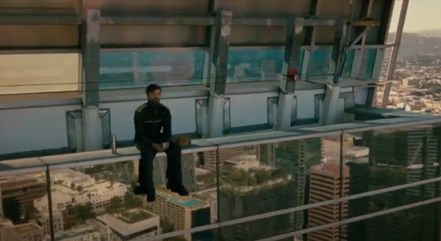 Westworld Caleb sitting on skyscraper