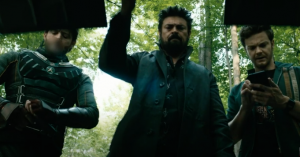 Butcher opens his car trunk in the woods